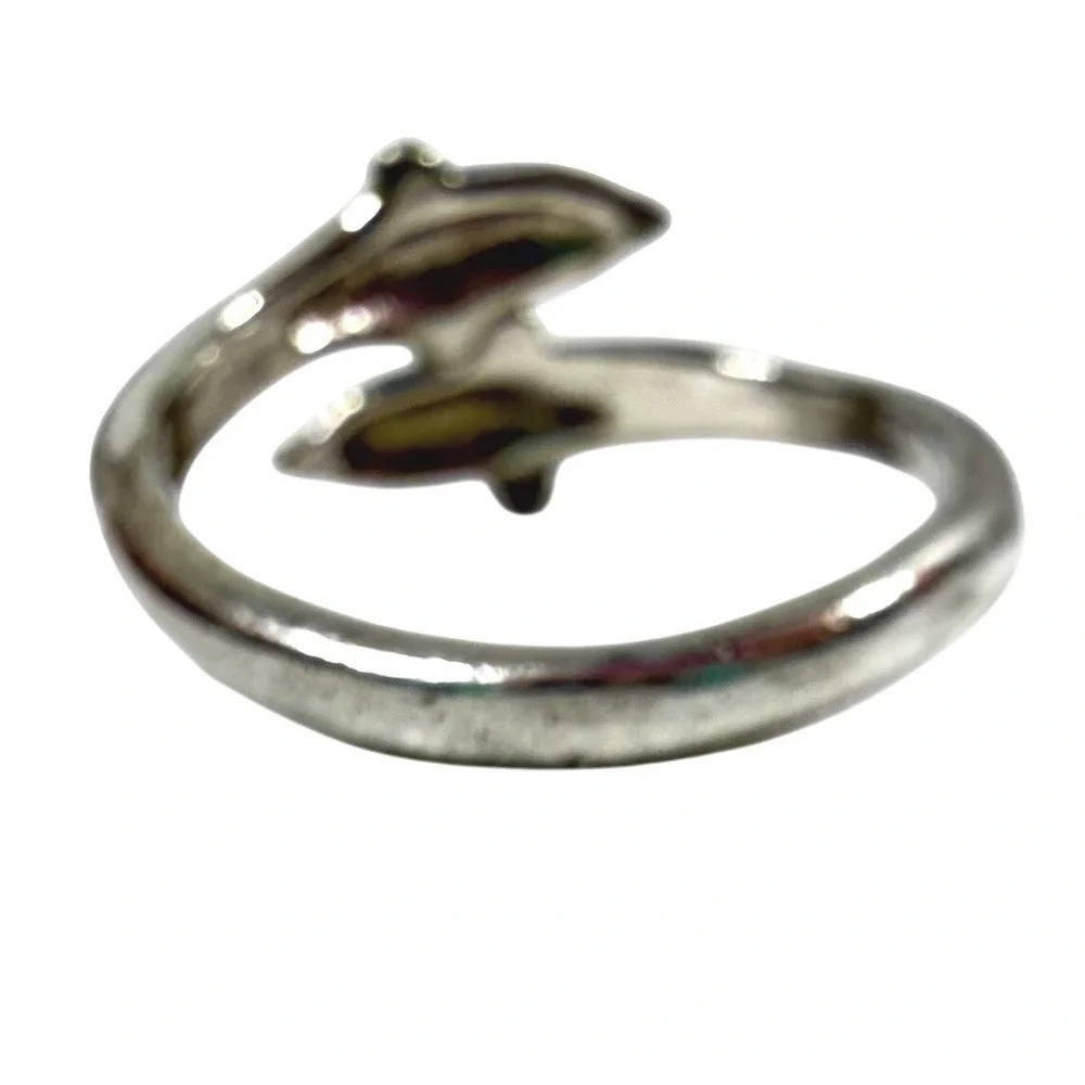 Vintage Sterling Silver 925 Double Dolphin Wrap Ring Size 5 Nautical 90s 00s Y2K